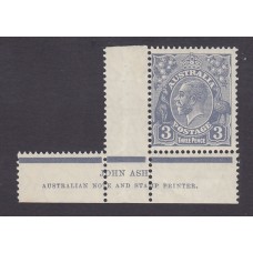 Australian    King George V    3d Blue    Small Multiple Watermark Perf 13 ½ x 12½  Crown WMK  Die 2..